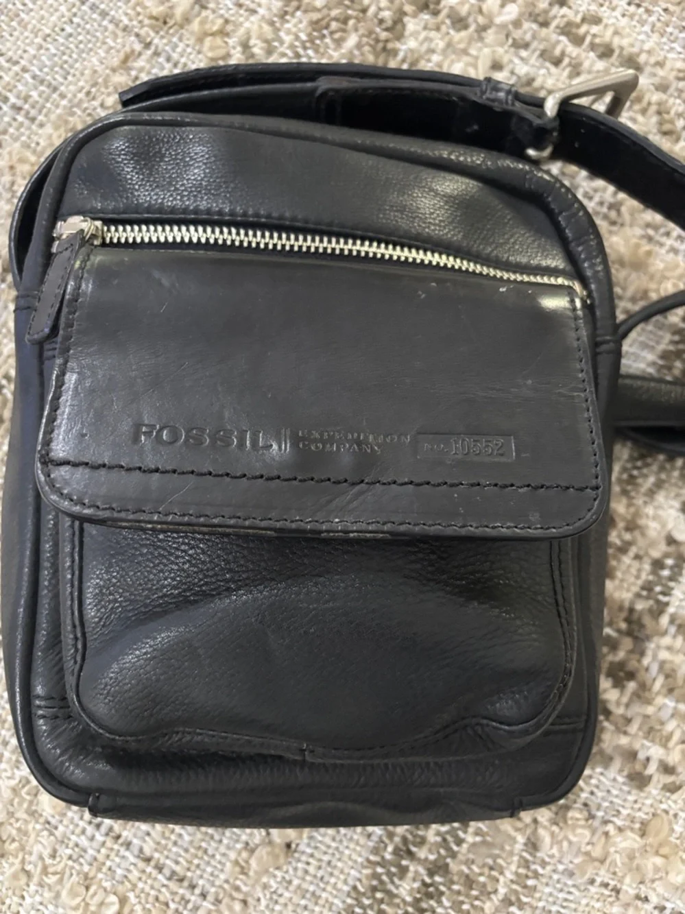 Fossil Expedition co. Black Leather‎ Messenger Rare Vintage Crossbody Bag